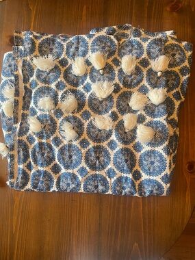 Blue and White Tassel Circle Print shower curtain electric blue and white